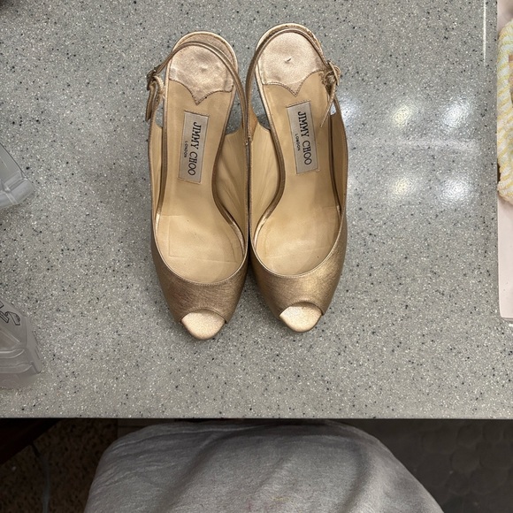 Jimmy Choo Gold Slingback Heels - Picture 1 of 6